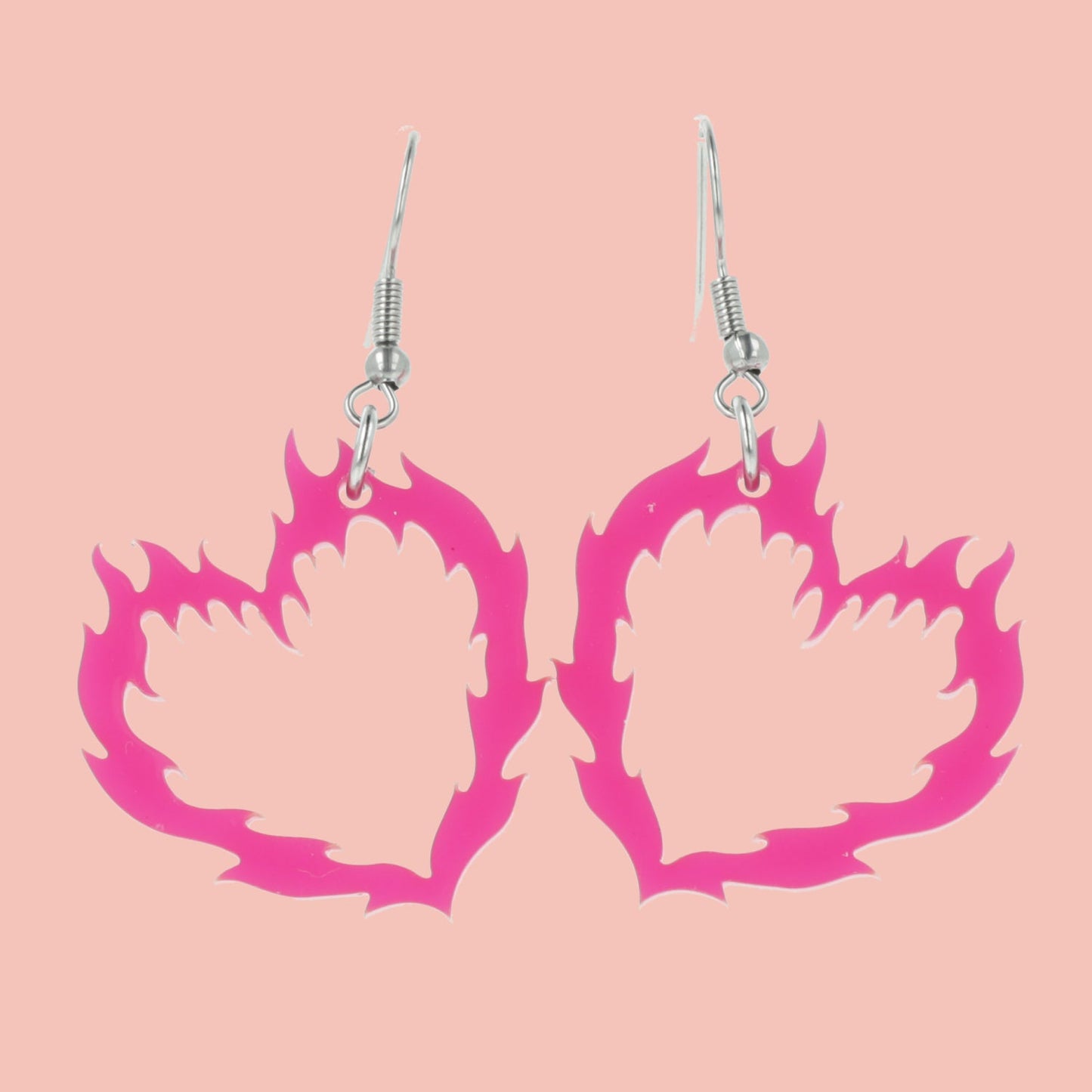 Flame Heart Earrings - Dark Pink