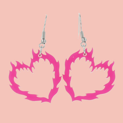 Flame Heart Earrings - Dark Pink
