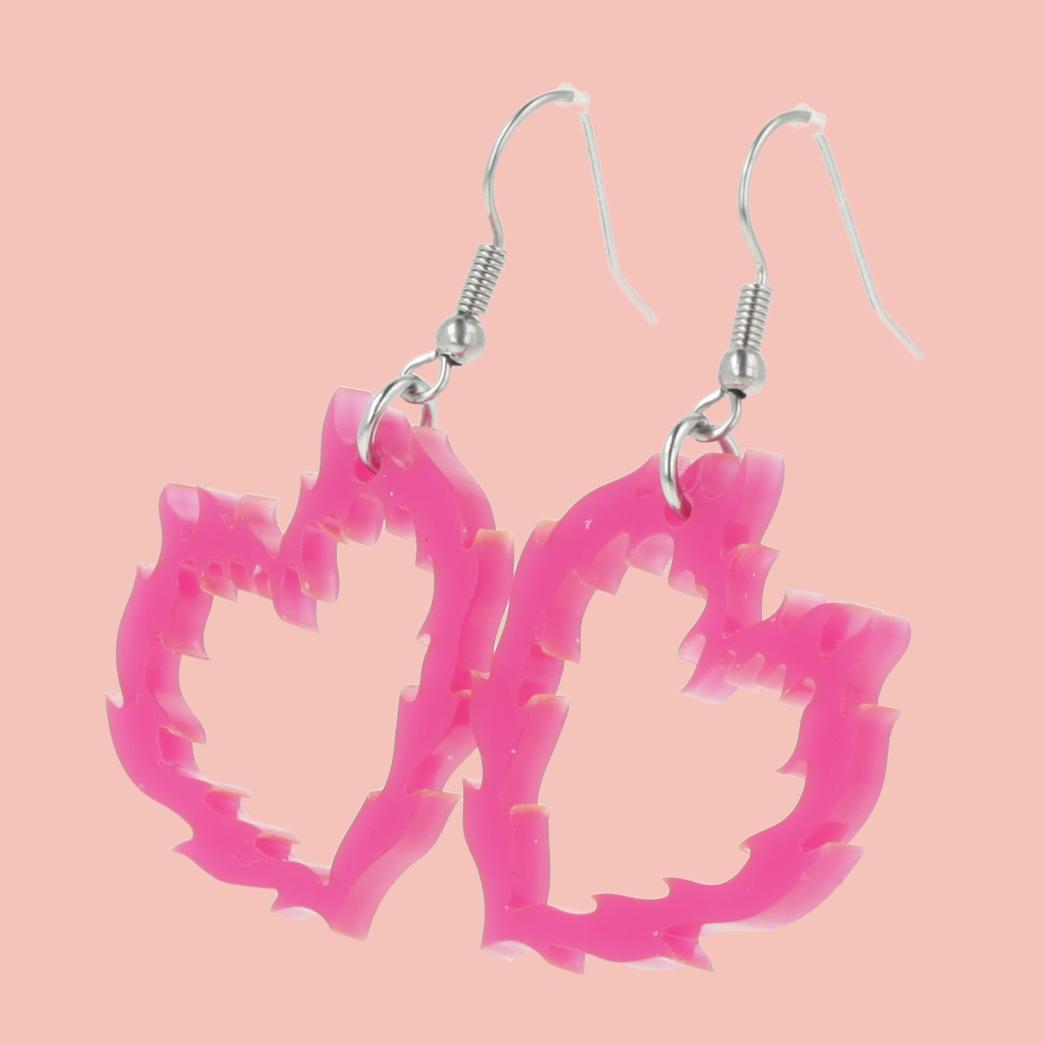 Flame Heart Earrings - Dark Pink