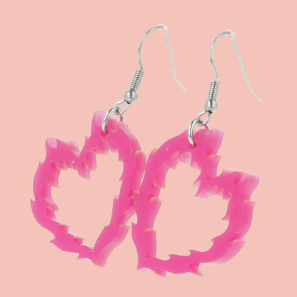 Flame Heart Earrings - Dark Pink