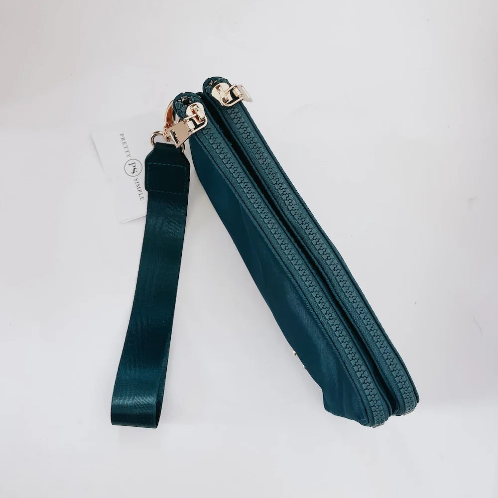 Cove Double Zip Nylon Wristlet Wallet - Teal