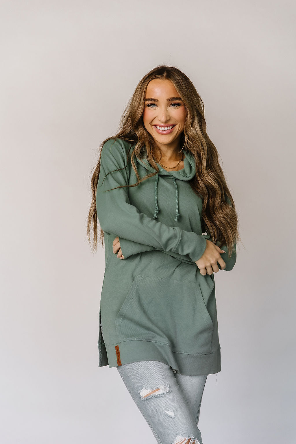 Ampersand Avenue SideSlit Hoodie - Chive